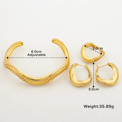 Brazilian Gold Color Jewelry Set for Party Hoop Earrings and Bracelet Ring 3Pcs Set Luxury Crystal Design Bangle Ring for Ladies