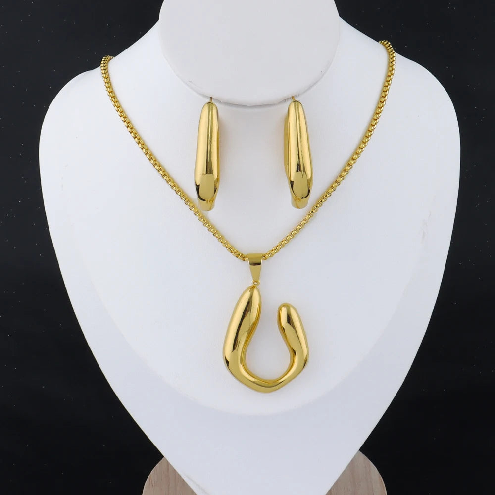 Waterproof 316l Stainless Steel Geometric Pendants earrings necklace for 18K Gold Plated Minimalist Fashion Unisex Jewelry