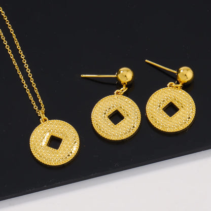 Color Women Earrings Clavicle Chain Set Gold Plated Coin Shape Pendant Delicacy Jewelry Set Fot Party Wedding Birthday Gift