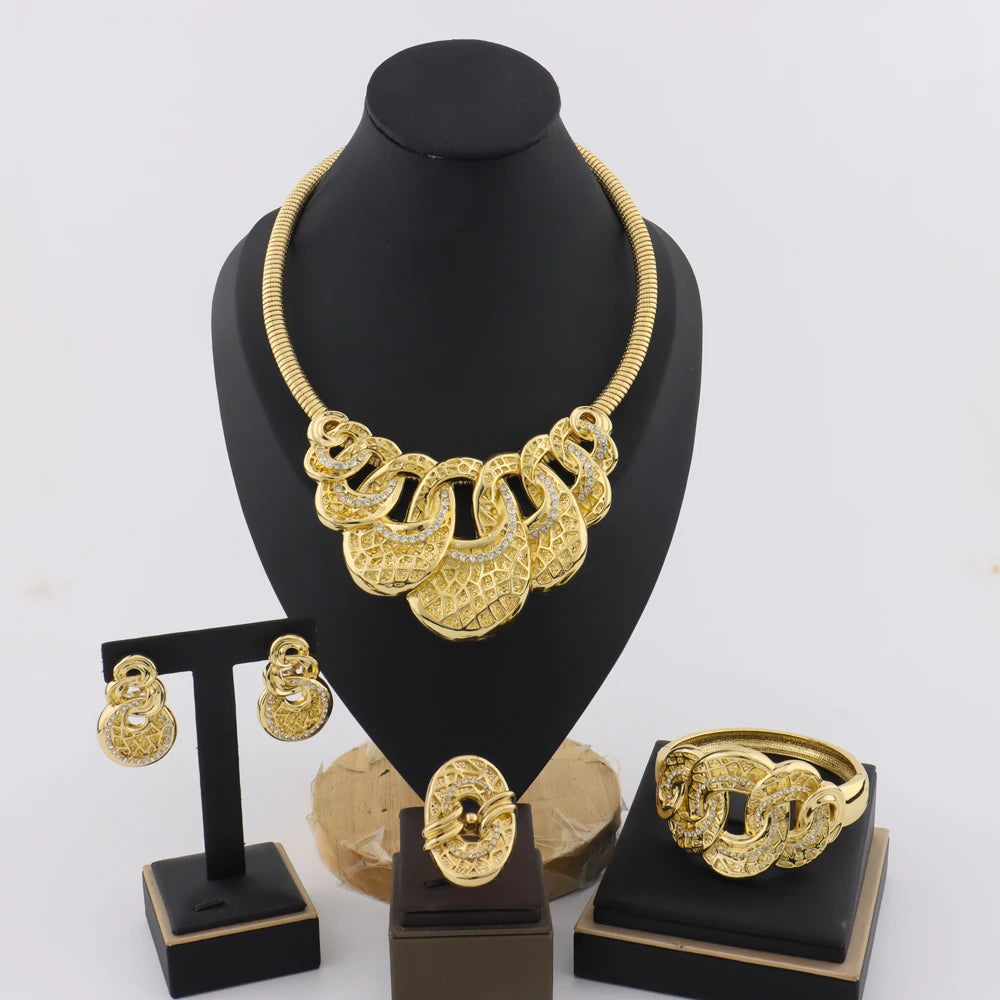 Africa Dubai Luxury Necklace Earrings Ring Bracelet Jewelry Set for Women Wedding Party Bridal Gift