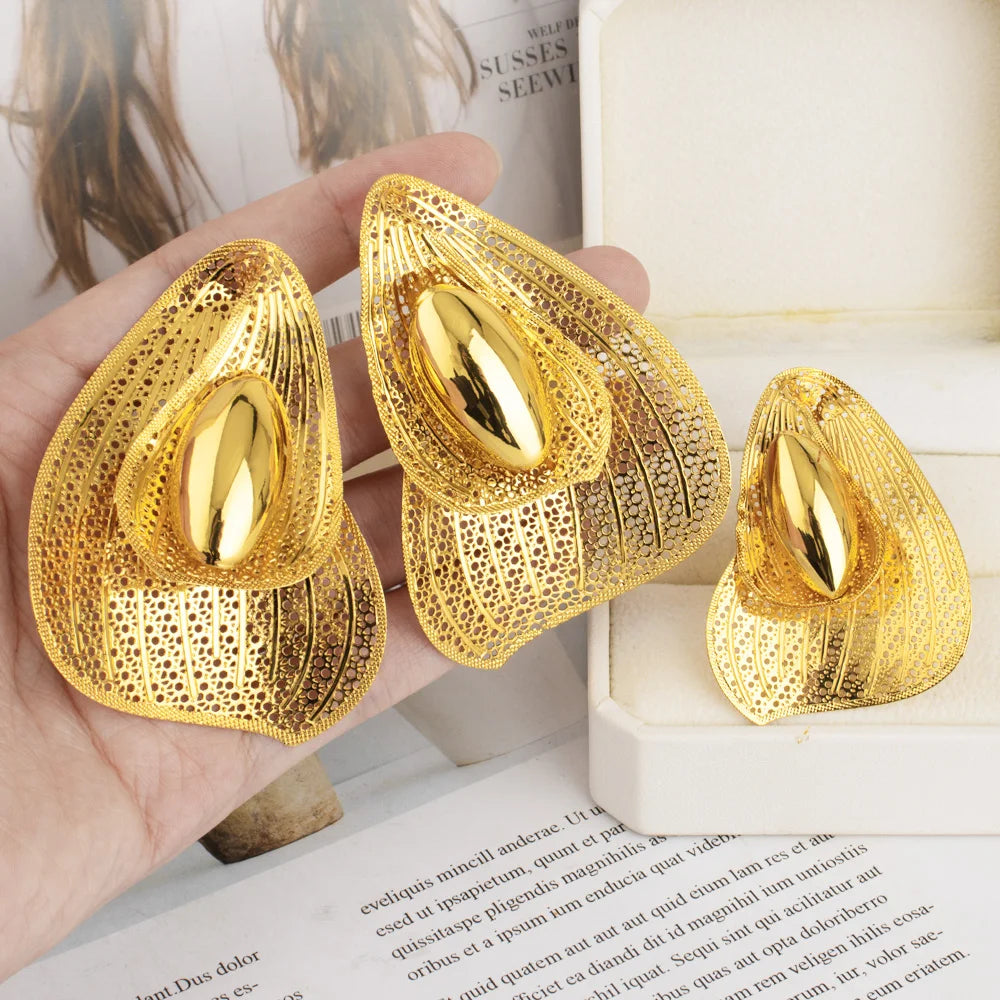2025 New Women Style Design Ring and Earrings Girls Exaggerated Hollow Out Pretty Jewelry Set For Party Wedding Mother's Day