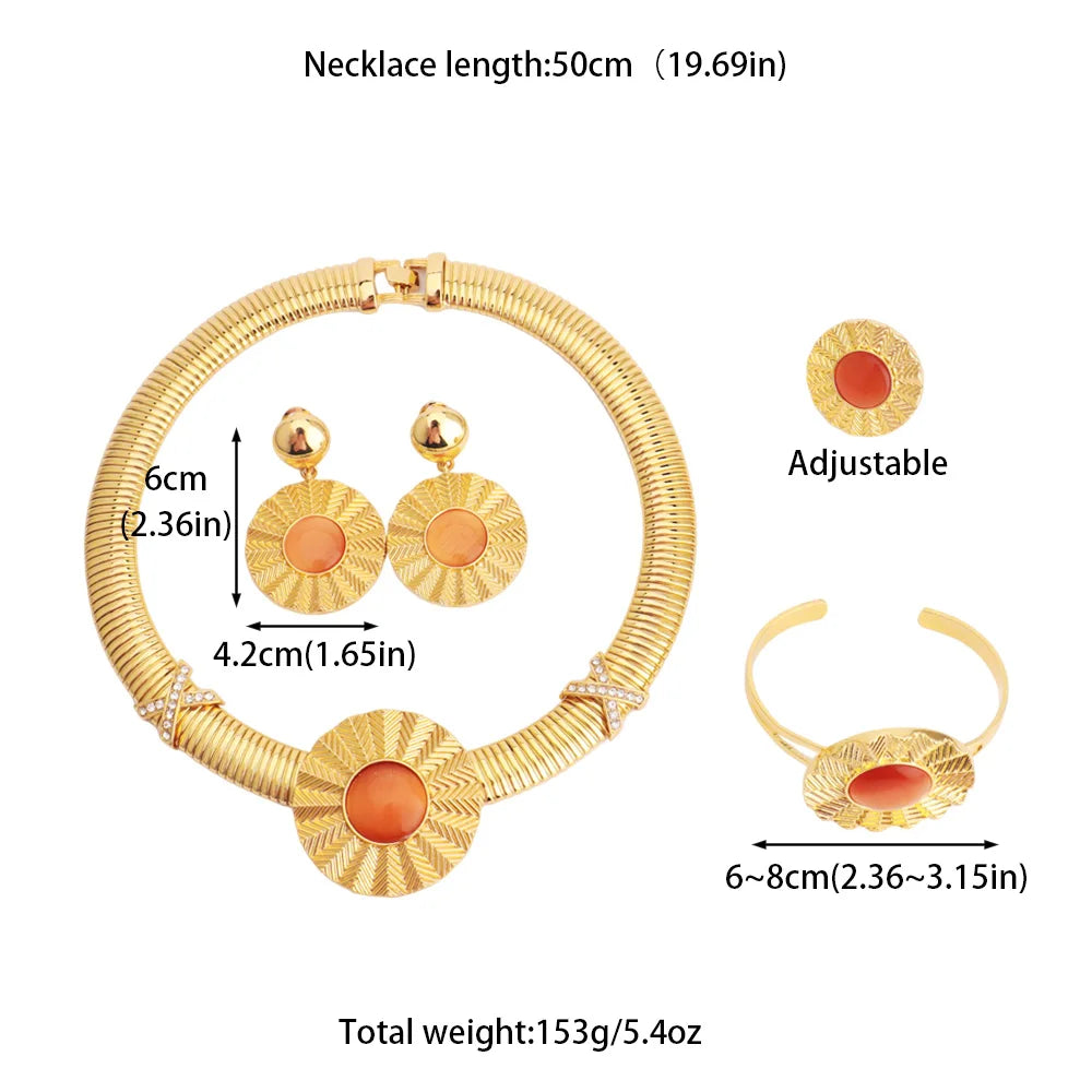 Color Women's 4Pcs Dopamine Jewelry Set Luxury Earrings Bracelets Rings Necklaces Party Banquet Accessory System