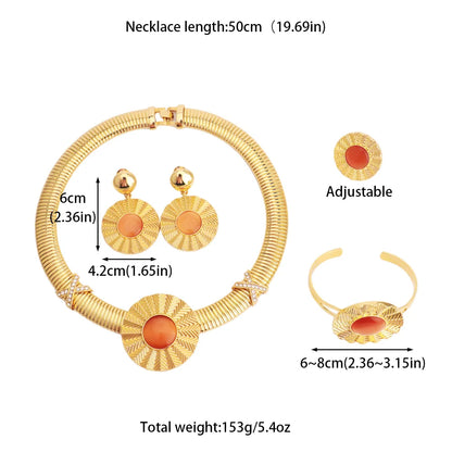Color Women's 4Pcs Dopamine Jewelry Set Luxury Earrings Bracelets Rings Necklaces Party Banquet Accessory System