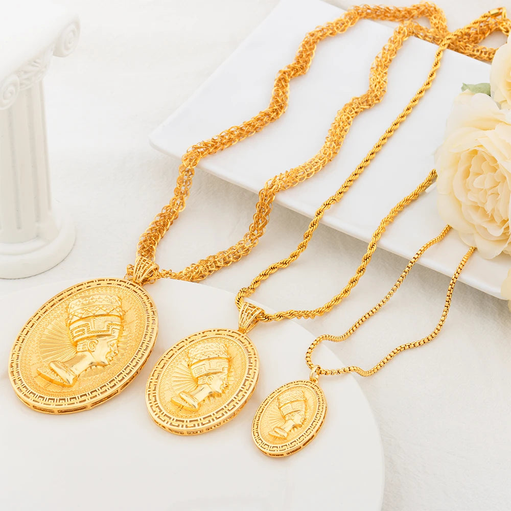 Gold Color Pharaoh Pendant with Chain 80/60/40cm Women Girls Copper Necklace Jewelry Accessories Birthday Party Banquet Gifts