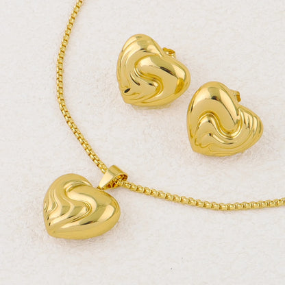 Heart Love Pendant Necklace & Double Earrings Jewelry Set for Women, Exquisite Wedding Gift, Minimalist Design Fashion Accessori