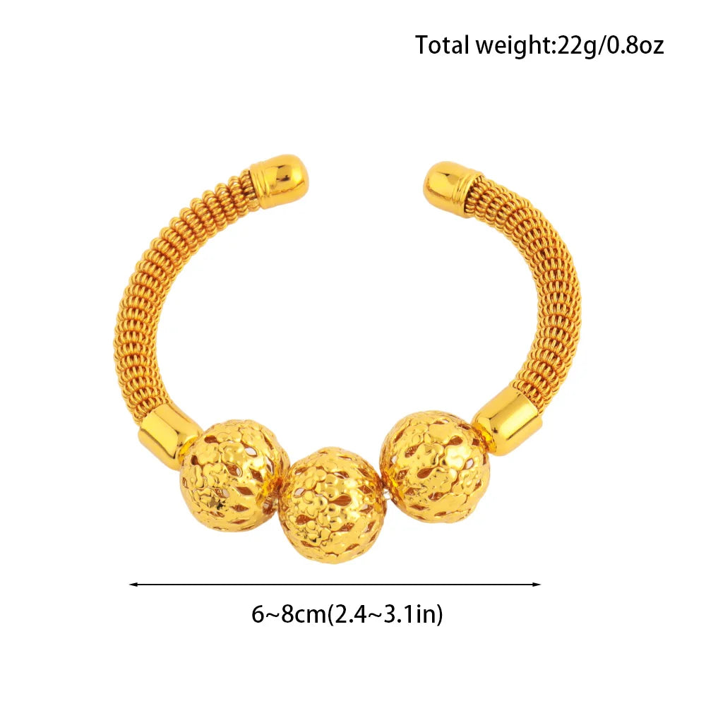 Women Charm Adjustable Bracelet Dubai Round Bead Bangle African Hollow Out Bangle Jewelry Gift For Party Mother's Day Wedding