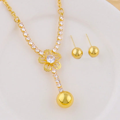 Full of Rhinestones 18K Gold Plated Stainless Steel Earrings Necklace New Trendy Zircon Jewelry Simple Wedding Jewelry