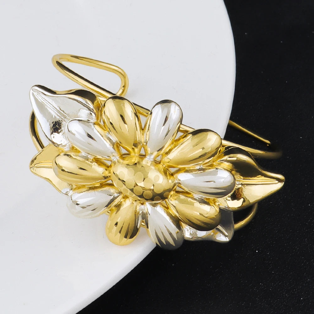 Dubai  Plated Vintage Flower Jewelry Set for Women—Necklace, Earring, Ring & Bracelet in One Elegant jewellery woman gi