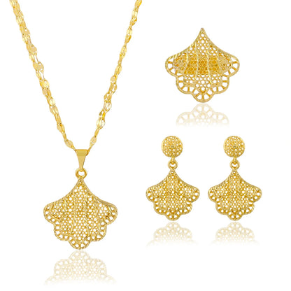 Dubai 24K Gold Color Jewelry Set For Women Necklace Pendant Earrings Rings Wedding Nigeria France Jewelry Set Party Gifts