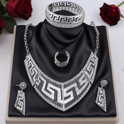 hot selling necklaces earrings bracelets ring jewelry sets four-piece Dubai African Gold Color Flower bride wedding  Party Gifts