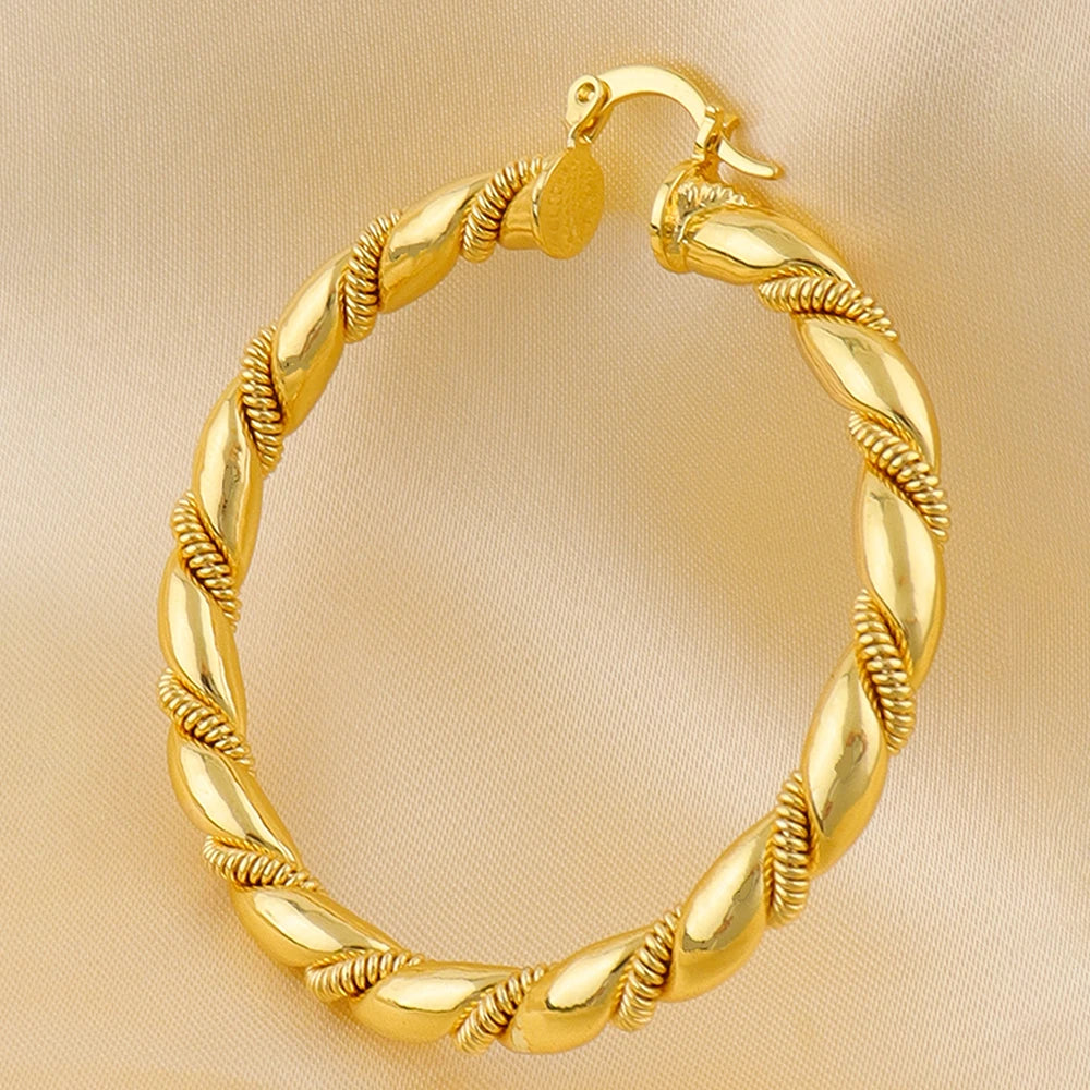 Vintage Round Stainless Steel Hoop Earrings For Women Gold Plated Earring Wedding Party Jewelry Christmas Gifts