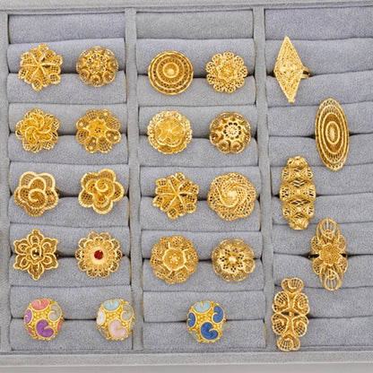 Dubai Gold Color Flower Shape Rings Nigerian Luxury Jewellery Set Africa Bride Wedding Indian Fashion Party Gifts