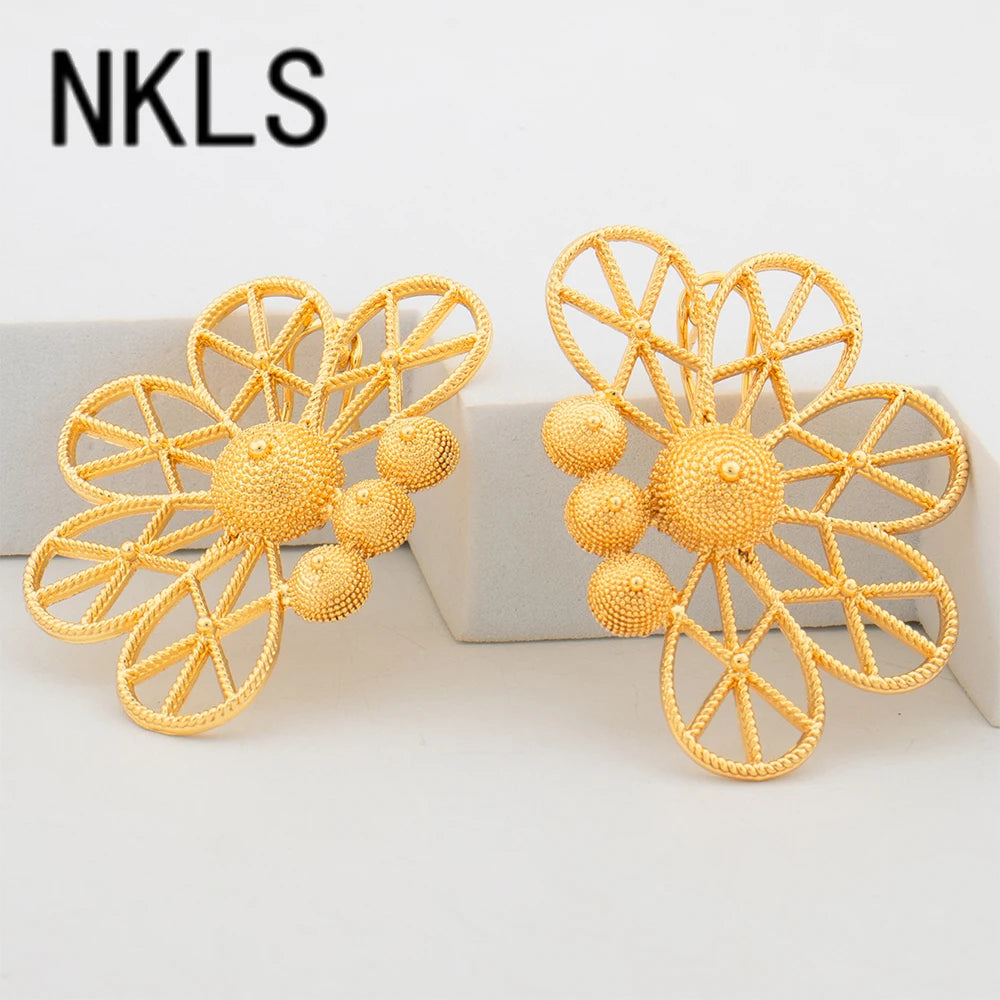 24K African Cuff Bangle Ring Set – 18K Gold Plated Beads Design Jewelry for Dubai Engagement Gifts jewellery woman jewelry sets