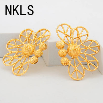 24K African Cuff Bangle Ring Set – 18K Gold Plated Beads Design Jewelry for Dubai Engagement Gifts jewellery woman jewelry sets