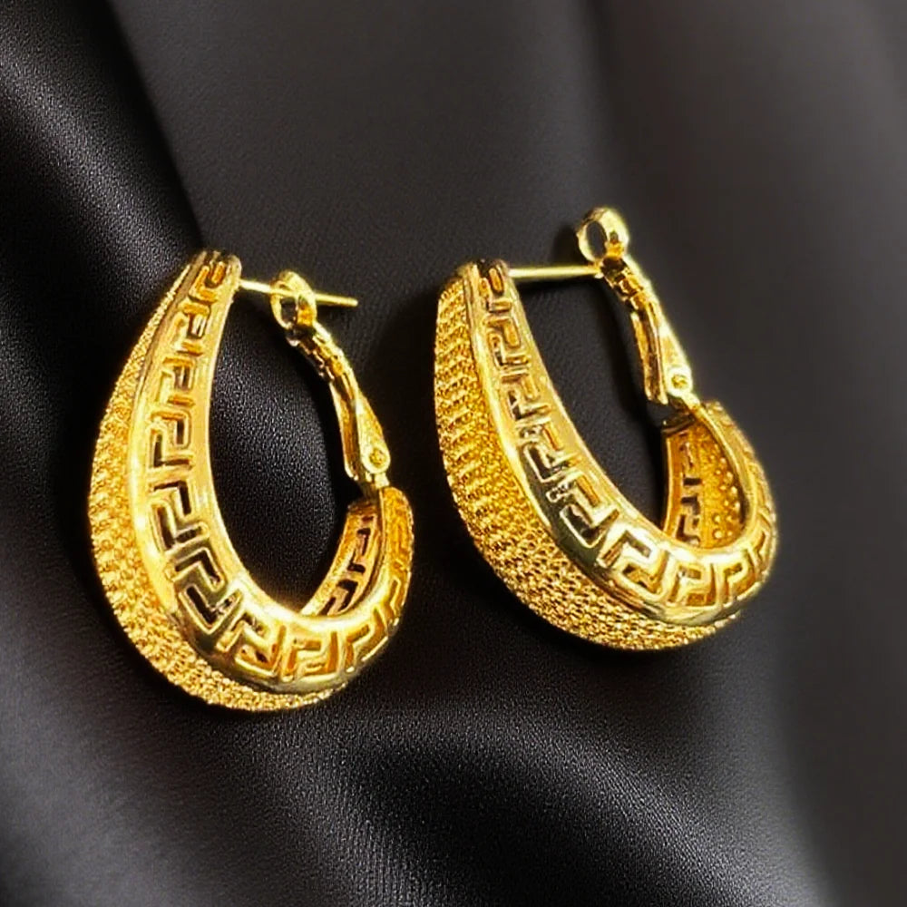 Stainless Steel Jewelry Set 24K Gold Plated Earrings French Vintage Flower Earrings For Women Jewelry Gifts New Popular