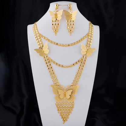 New Indian Gold color Long Necklace Set Nigerian Party Bride Wedding Luxury Dubai Earrings Jewelry Women's Valentine's Day Gift