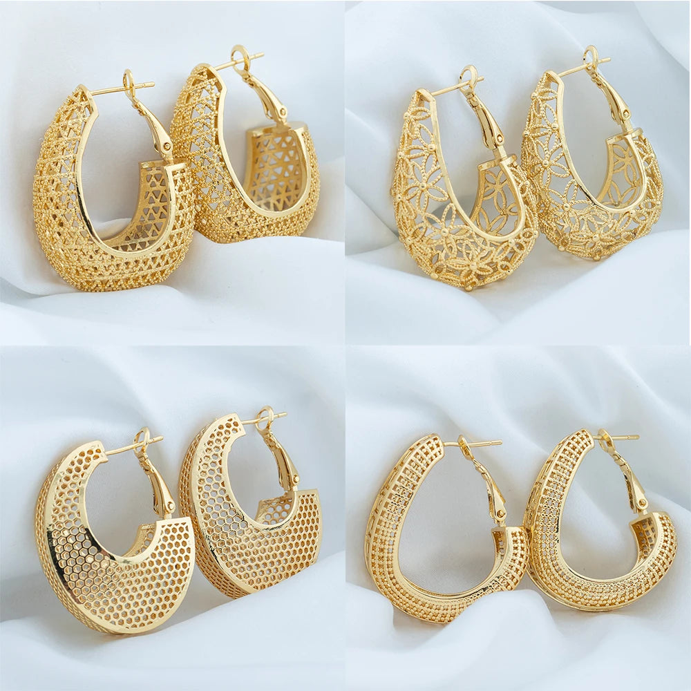 4Sets Fancy Hollow Out Pattern Earrings for Women Metal Style U Shape Circle Earrings Modern Fashion Girls Ear Jewelry Accessory