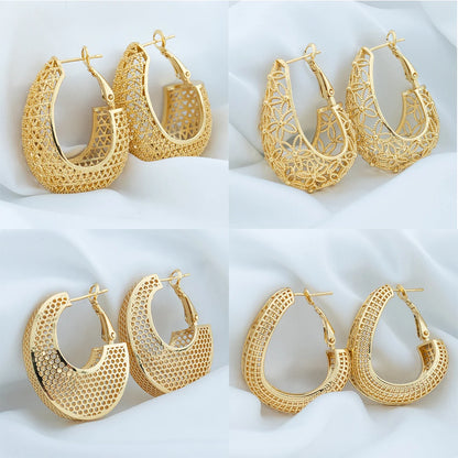 4Sets Fancy Hollow Out Pattern Earrings for Women Metal Style U Shape Circle Earrings Modern Fashion Girls Ear Jewelry Accessory