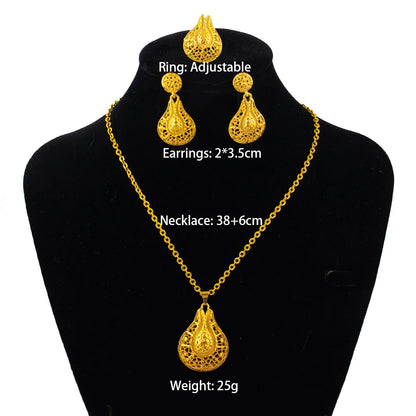 dubai 18k gold color jewelry set for woman wedding party necklace earrings sets indian jewelry set free shipping Wholesale