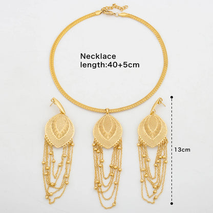 Trend Wedding Jewelry Set Gold Color Bohemia Tassel Large Earrings Pendant Women Fashion Italy Necklace Dubai African Bride Gift