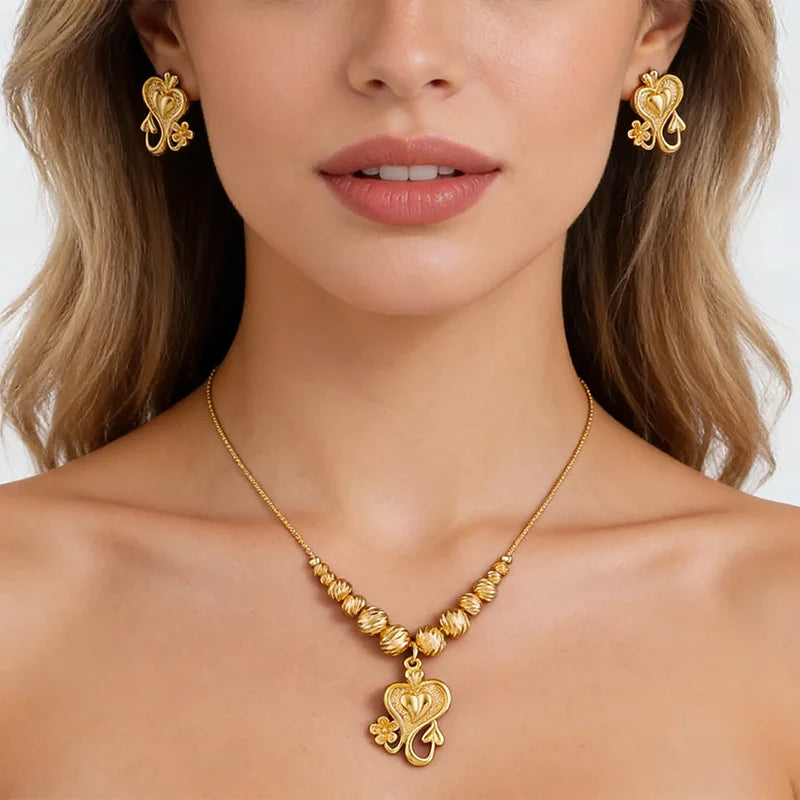 Geometric Earring Set Love Necklace Women Luxury Design Gold Plated Jewelry Set Fashion Dubai Jewelry Vintage Accessories Party