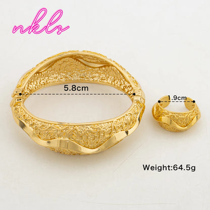 Arab Fashion Luxury  Color Bracelet Jewelry Classic Design Cuff Bangle with Ring Set for Women Daily Wear Party Gift