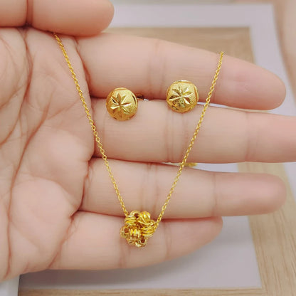 Fashion Gold Color Jewelry For Women Gold Color Stainless Steel Pendant Necklace Earring Set Party Gifts
