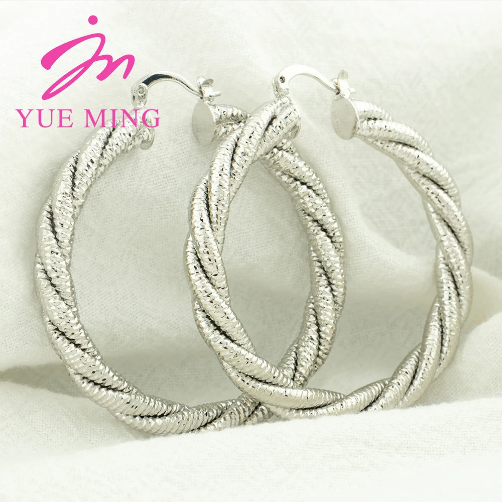 YM Gold Plated Hoop Earrings For Women Men 60MM Copper Circle Round Sliver Color Ear Wedding Gift Jewelry Accessory Daily Wear - YUEMING JEWELRY