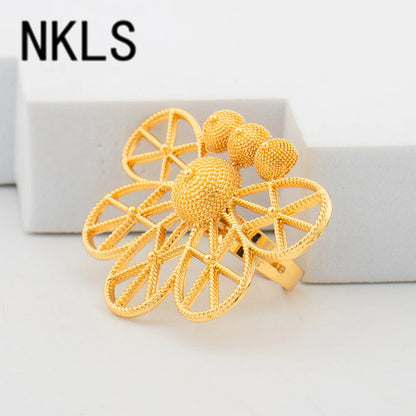 24K African Cuff Bangle Ring Set – 18K Gold Plated Beads Design Jewelry for Dubai Engagement Gifts jewellery woman jewelry sets