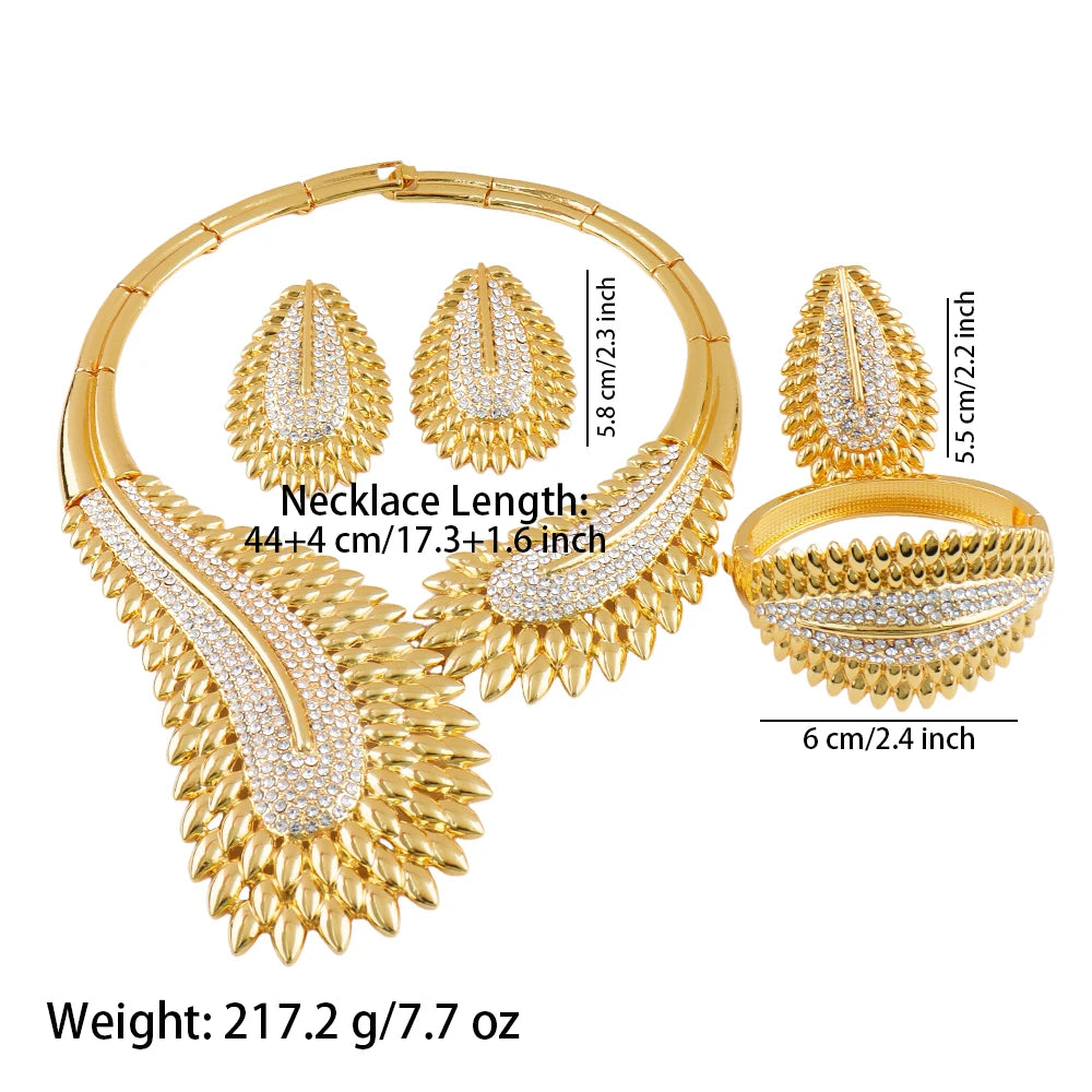 Luxury Africa Dubai Full Zircon Bridal Jewelry Set Necklace Earrings Ring Bracelet for Women Wedding Party Gift Jewellery Woman