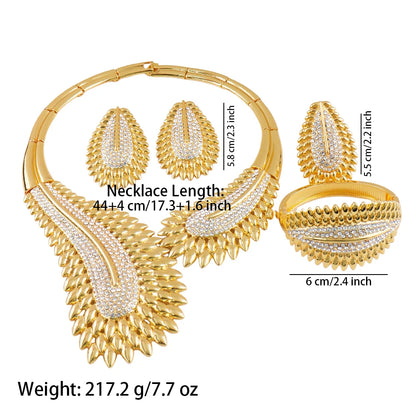 Luxury Africa Dubai Full Zircon Bridal Jewelry Set Necklace Earrings Ring Bracelet for Women Wedding Party Gift Jewellery Woman