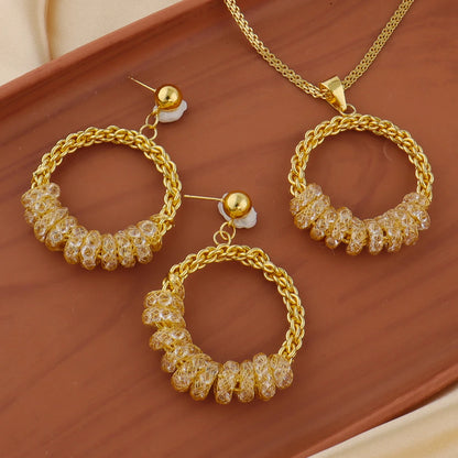 French Gold Plated Weaving Women's Jewelry Set - Necklace Chain Charms Earrings for Classic Daily Wear Date Party Wedding Gift
