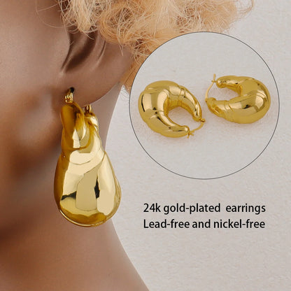 Vintage Fashion Glossy Stainless Steel Earrings Gold Plated Geometric Circle Earring For Woman New Trend Circle Earring Gift