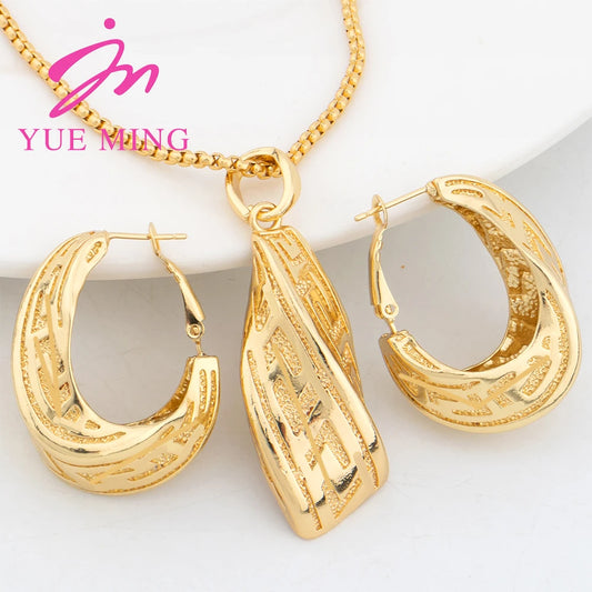 YM Geometry Shape Pendant Necklace Earring New Design Jewelry Set For Women Wedding Party Gifts DUbai Bridal Jewellery Wholesale - YUEMING JEWELRY