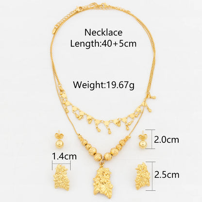 YM Two Layers Jewelry Sets For Women Trendy Jewelry Statement Necklace Personality African Beads Pendant Chain Flower Earrings - YUEMING JEWELRY