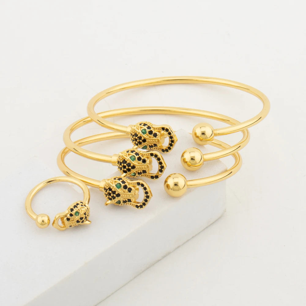 Plated Leopard Head Ring Bracelet Set, New Trendy Punk Jewelry for Women, Bold Personality Piece, Chic Jewellery Woman
