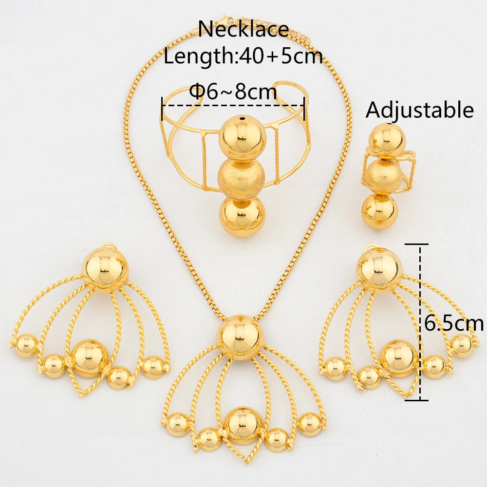 African Ethiopia Necklace Earrings Bangle Ring Luxury Dubai Gold Color Jewelry Sets Bridal Wedding Gifts Party For Women Jewelry