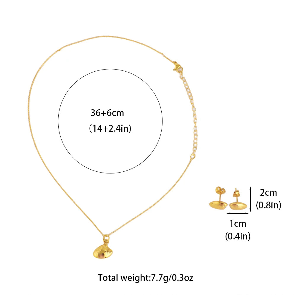 French Elegant Gold Plated Women Necklace Earrings Set for Girl Fashion Jewelry Accessories Gift for Wedding Party Banquet