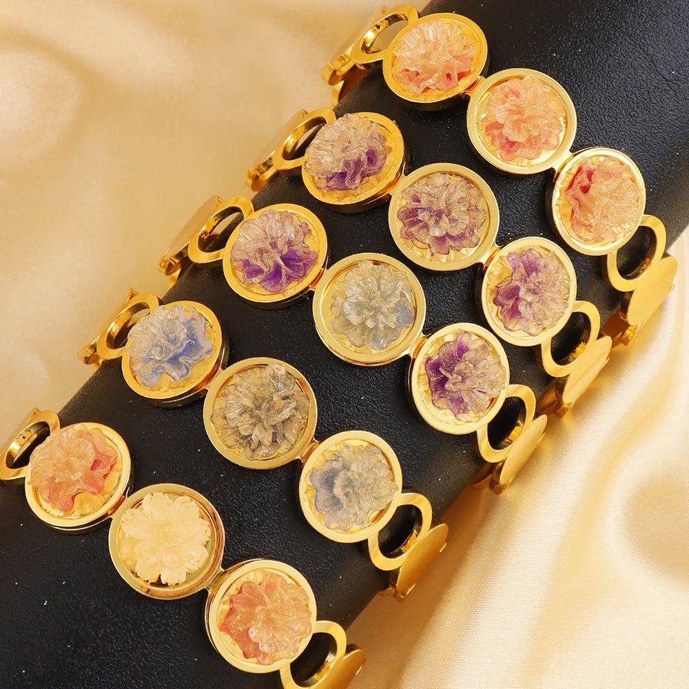 New Stylish Round Cuff Bangle Gold Plated Cubic Zirconia Floral design Charm Bracelet Party Women Men Gifts Jewelry