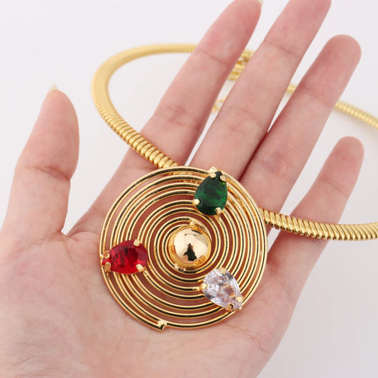 Dubai Round Noble Jewelry Set for Women Luxurious Bangle Necklace Ring Earrings Exclusive Festival