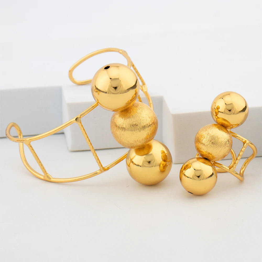 Luxury Necklace Women Dubai Gold Color Jewelry Set Original Design Earrings Ring Bangle Wedding Costumes Jewellery Party Gift