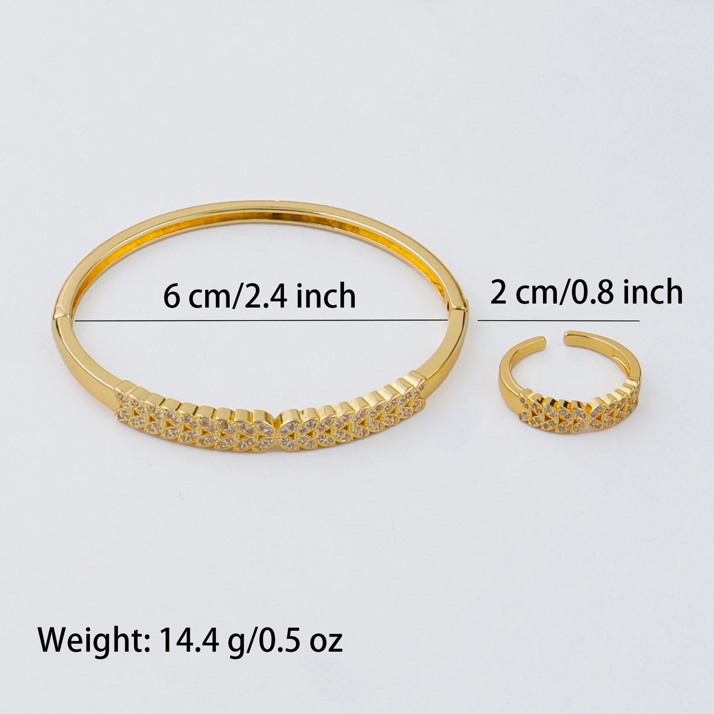 Handmade Golden Zircon Flower Bracelet with Sparkling Crystal Openwork Design Jewelry Set for Women Elegant Bangle Earring Acces