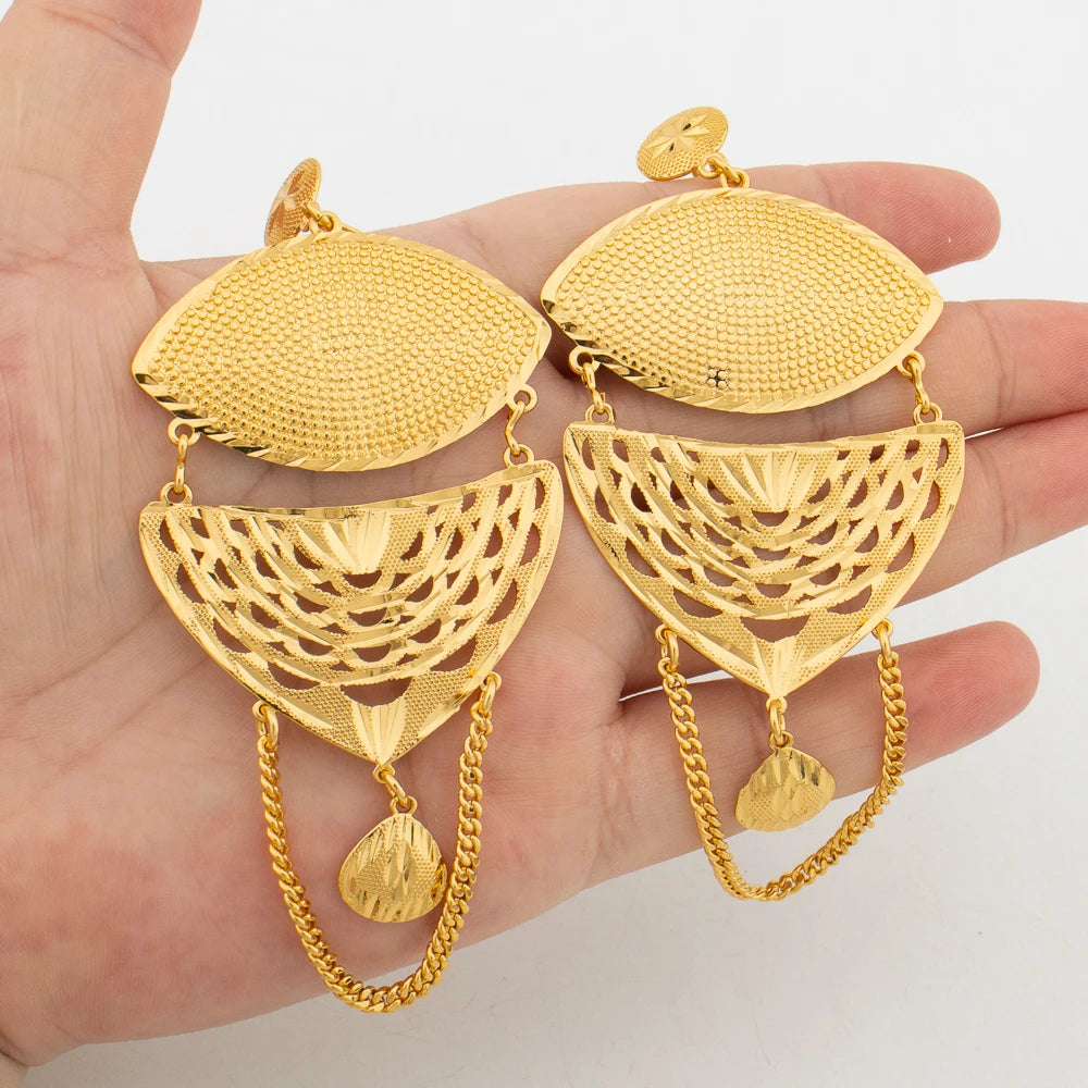 Trendy Elegant Earrings for Women Golden Color Round Geometry Exquisite Big Tassels Drop Earrings Luxury Jewellery Accessories