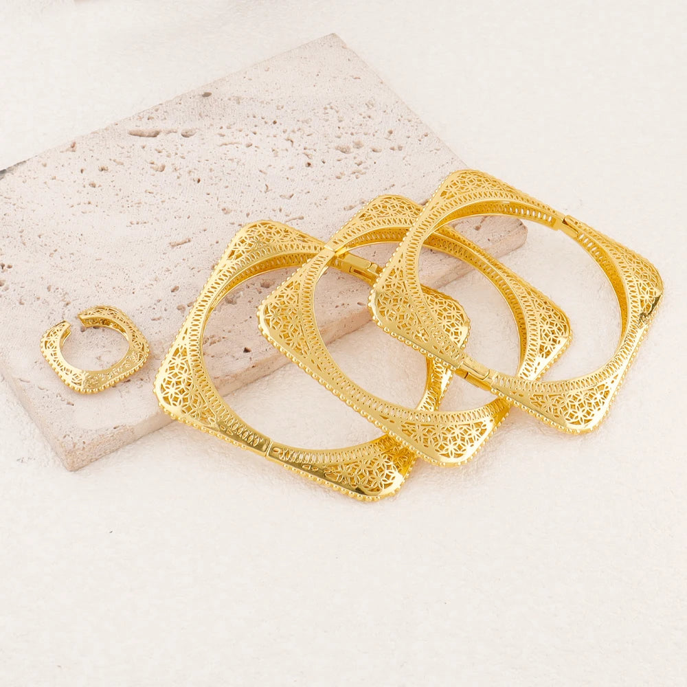 2Pieces Bracelet and Ring Set Dubai Jewelry Set for Women Perfect as a Bridesmaid Gift for Nigerian Weddings