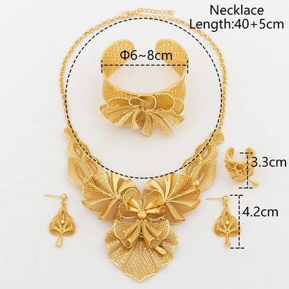 YM Necklace For Women Dubai Gold Plated Jewelry Set Original Flower Shape Earrings Rings Bracelets Wedding Gifts Nigeria Bangles - YUEMING JEWELRY