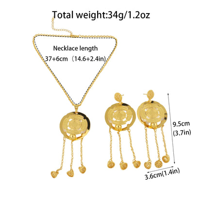 Gold Color Light Luxury Necklace Earrings Set for Women Tassels Gold Plated Jewelry Party Wedding Gift Accessoires Femmes