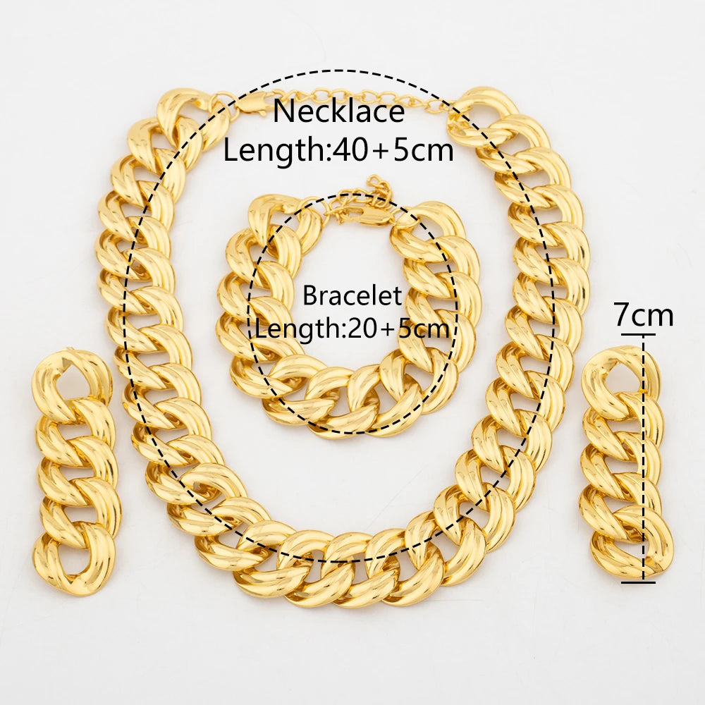 YM Jewelry Set for Women Copper Necklace Earrings Dubai Gold Plated Bracelet African Fashion 3PCS Jewelry for Party Wedding Gift - YUEMING JEWELRY