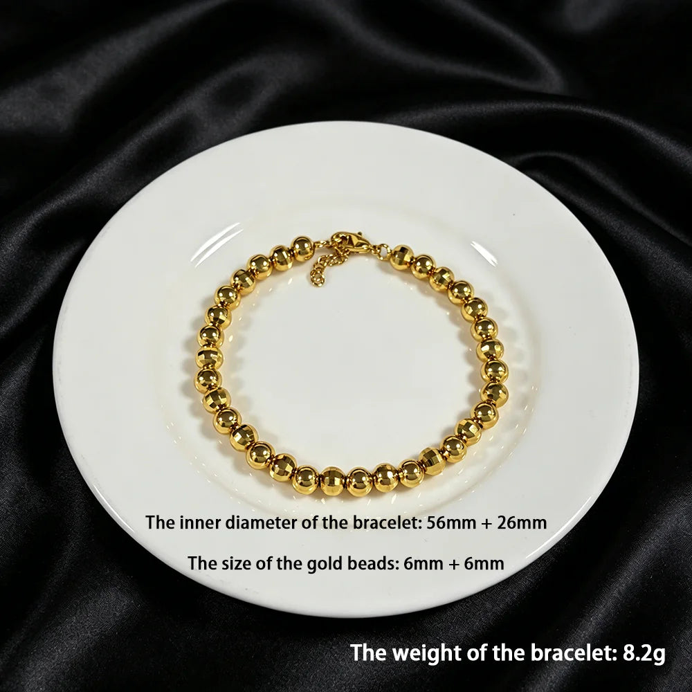Stainless Steel Beads Bracelets Woman Gold Plated Beaded Bracelet Waterproof Jewelry Daily Wear Party Holiday Jewelry Gifts