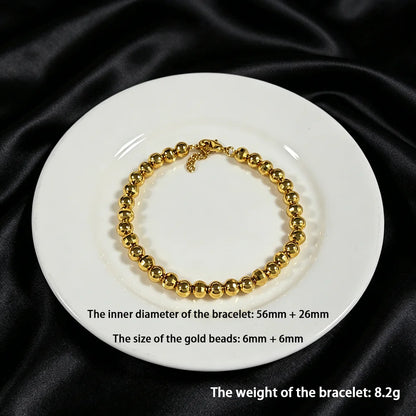 Stainless Steel Beads Bracelets Woman Gold Plated Beaded Bracelet Waterproof Jewelry Daily Wear Party Holiday Jewelry Gifts