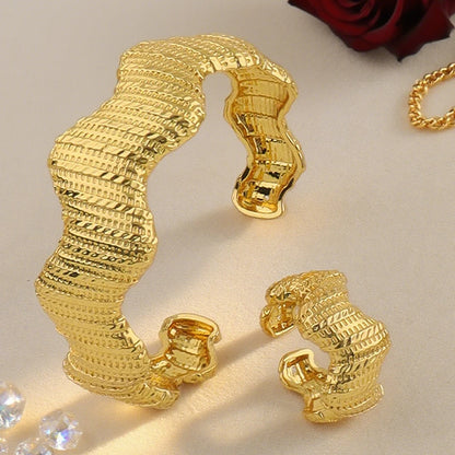 Plated Dubai Jewelry Set for Women – Stainless Steel Necklace, Earrings, Bangle & Ring, Bridal Earrings Set, Luxury Je